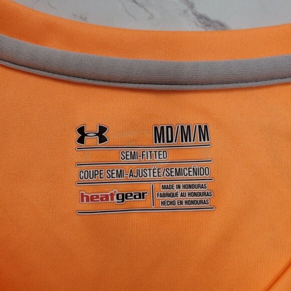 Under Armour Semi-Fitted Heatgear Coral Orange Workout Short Sleeve Shirt M - Picture 4 of 8